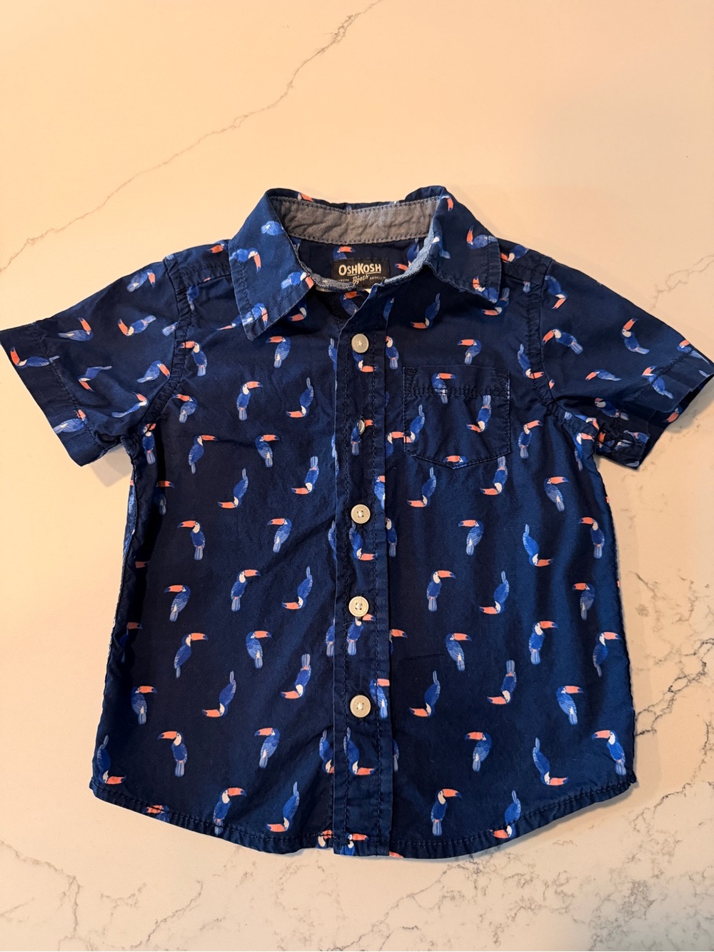 OshKosh B'gosh Navy Toucan Pattern Short-Sleeve Button-Up